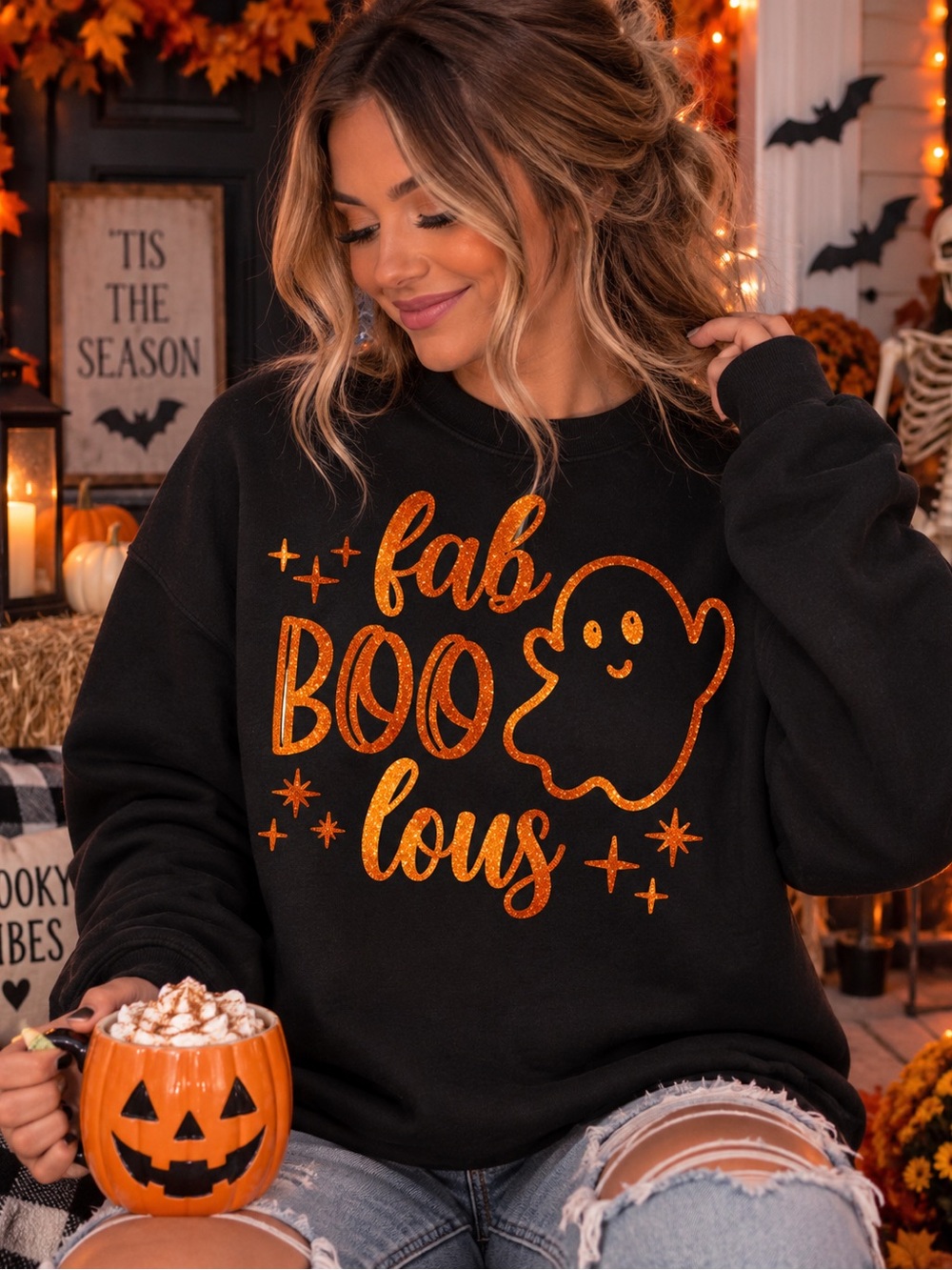 Women's Black 'Fab BOO lous' Halloween Graphic Sweatshirt